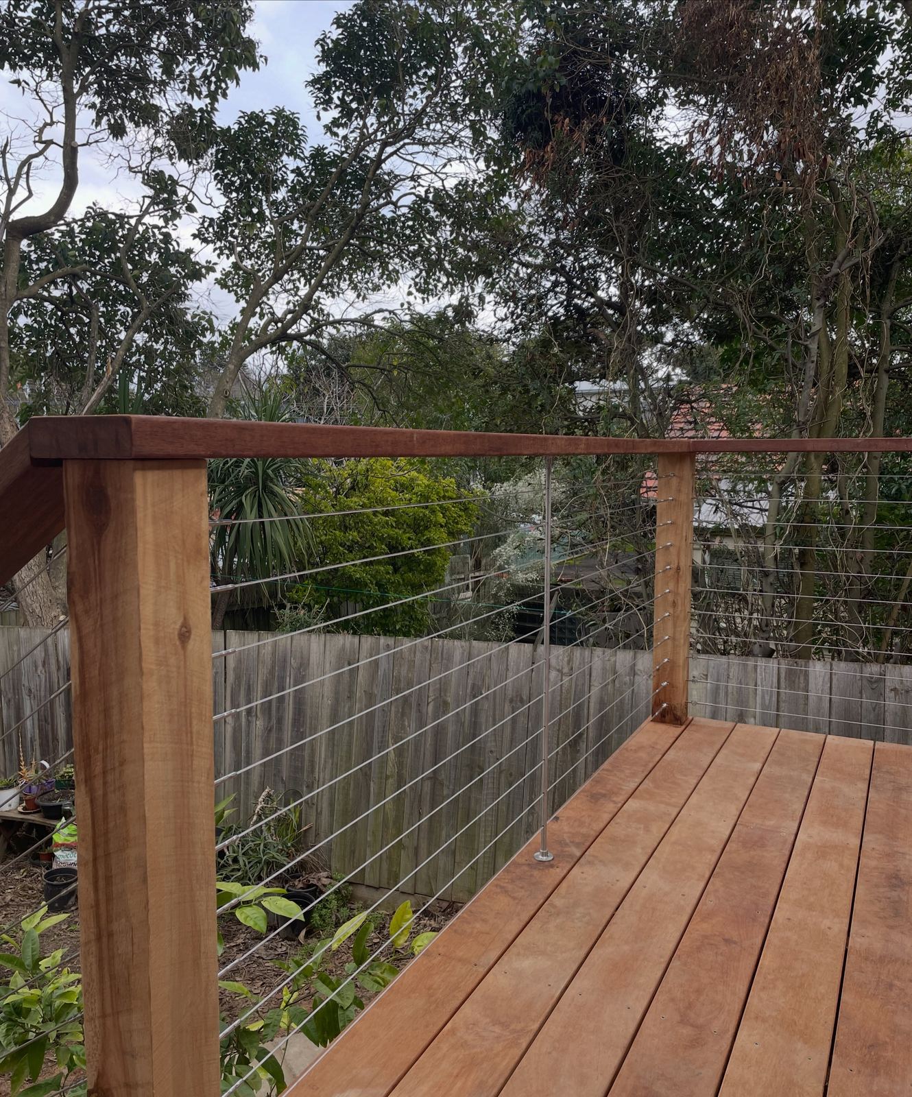 Merbau deck with stainless cable balustrade