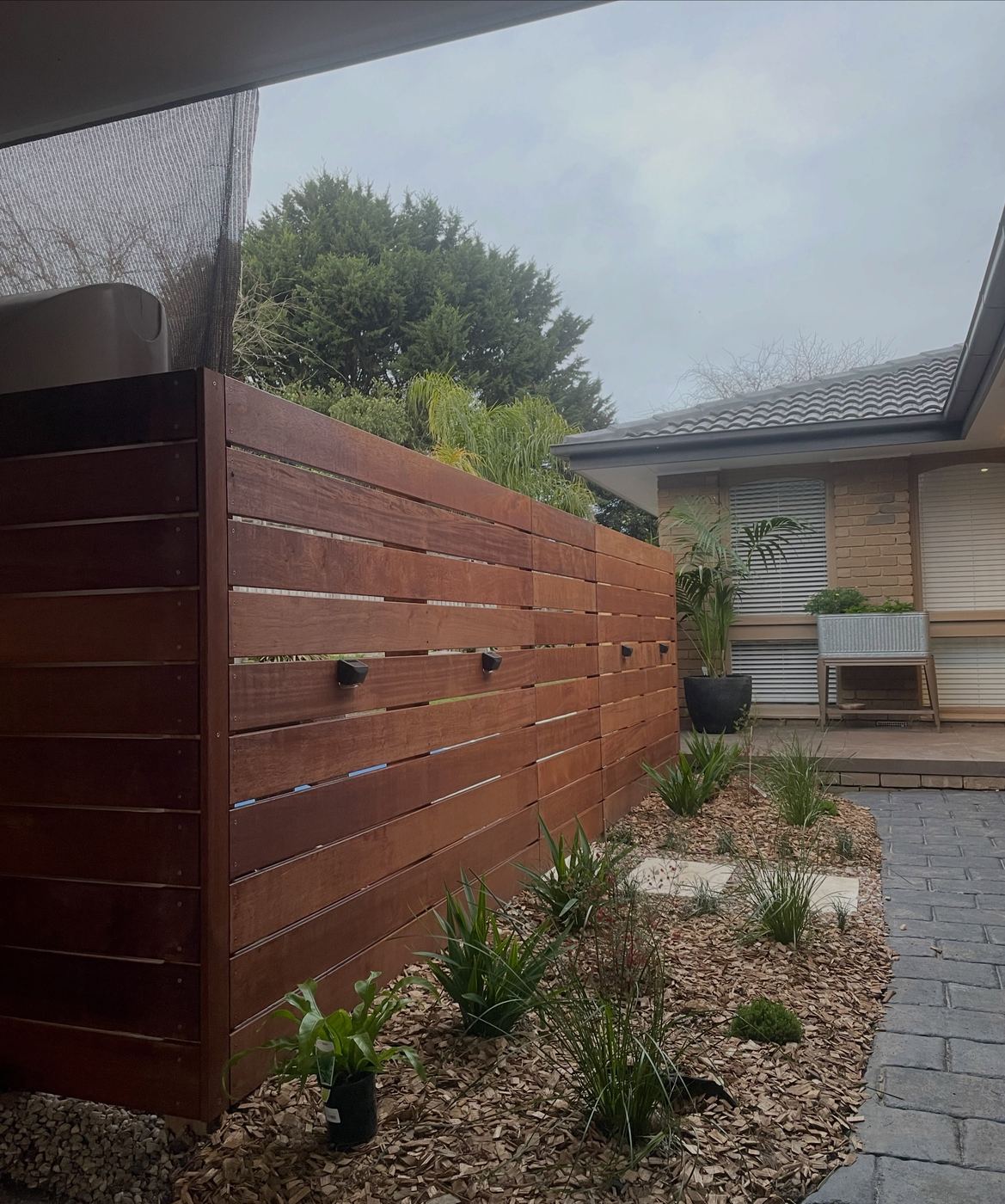 140mm merbau fence and garden bed, Chirnside Park