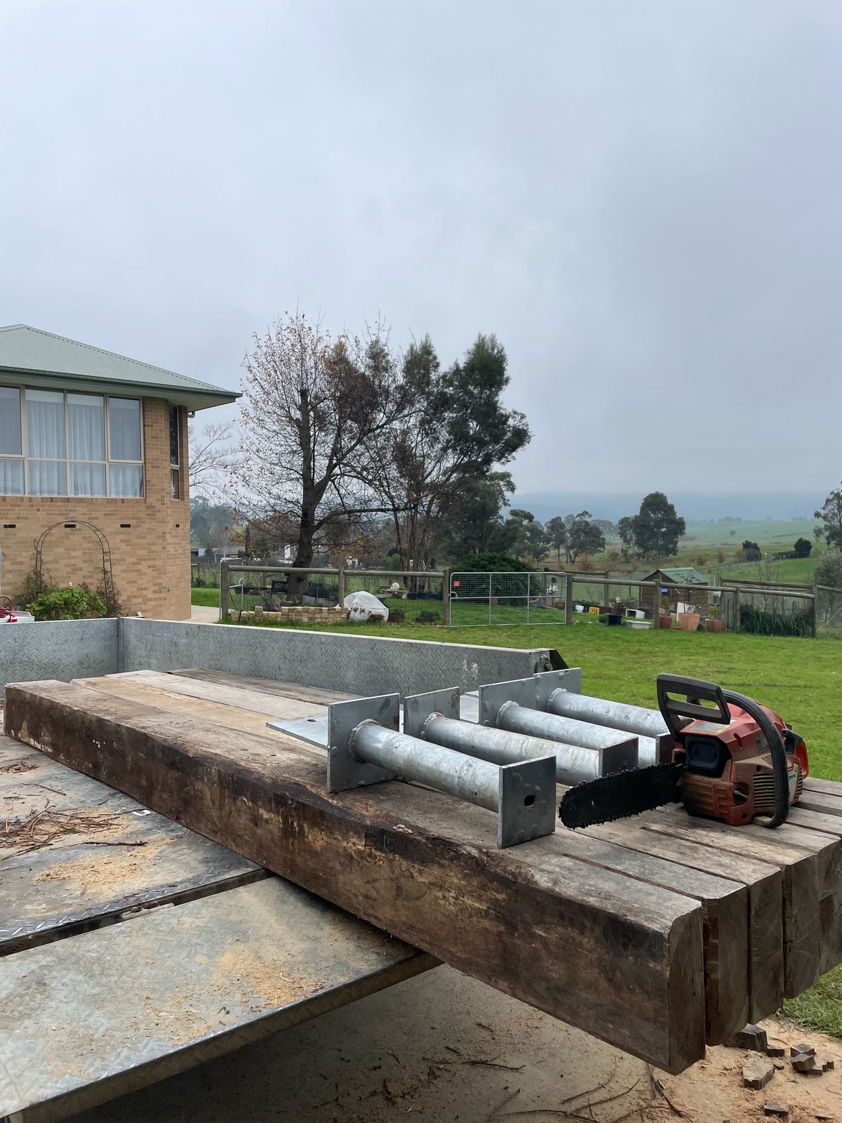 Recycled 200x200 ironbark posts on the trailer